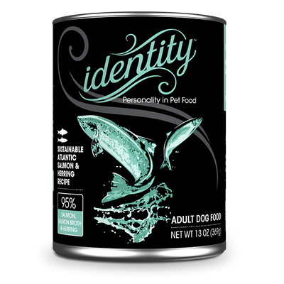 Identity 95% Sustainable Atlantic Salmon, Salmon Broth & Herring Pate Dog Food, 13 oz can (12 per case)