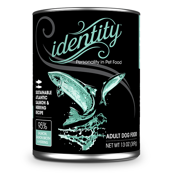 Identity 95% Sustainable Atlantic Salmon, Salmon Broth & Herring Pate Dog Food, 13 oz can (12 per case)